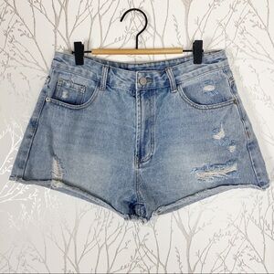 SHEIN Distressed High-Waist Jean Shorts Raw Hem L